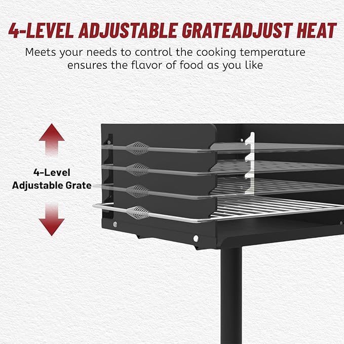 25"×17" Park-Style Charcoal Grill, Heavy Duty Steel Outdoor BBQ Park Grill with Stainless Steel Cooking Grate and Post for Backyard or Camping, Black