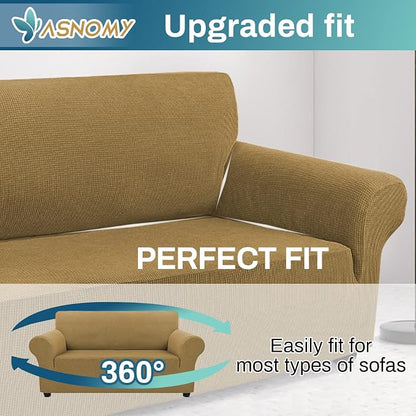Asnomy Stretch Couch Covers Washable, loveseat Cover Slipcovers,Light Brown | 1-Piece Sofa Cover(55"-78") loveseat cover Furniture Protector Soft Jacquard,Non-Slip Elastic Bottom for Dogs & Kids