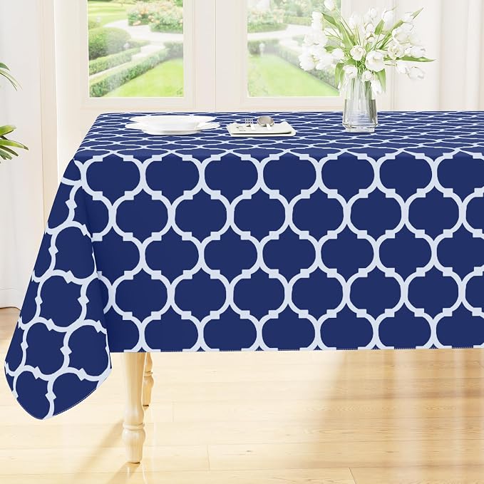 Smiry Rectangle Table Cloth Cover, Waterproof Vinyl Tablecloth with Flannel Backing for Rectangle Tables, Wipeable Spillproof Plastic Tablecloths for Dining, Camping and Indoor (60"x102", Navy)