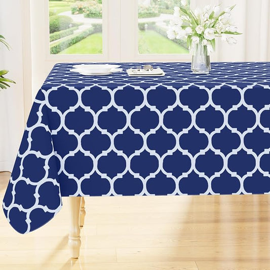 Smiry Rectangle Table Cloth Cover, Waterproof Vinyl Tablecloth with Flannel Backing for Rectangle Tables, Wipeable Spillproof Plastic Tablecloths for Dining, Camping and Indoor (60"x120", Navy)
