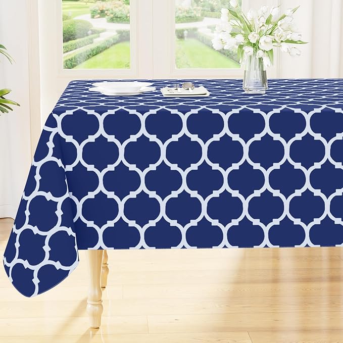 Smiry Rectangle Table Cloth Cover, Waterproof Vinyl Tablecloth with Flannel Backing for Rectangle Tables, Wipeable Spillproof Plastic Tablecloths for Dining, Camping and Indoor (60"x84", Navy)