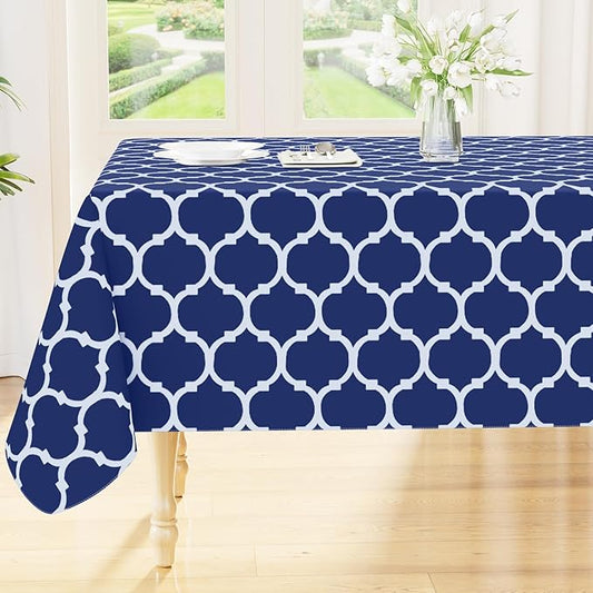 Smiry Rectangle Table Cloth Cover, Waterproof Vinyl Tablecloth with Flannel Backing for Rectangle Tables, Wipeable Spillproof Plastic Tablecloths for Dining, Camping and Indoor (60"x84", Navy)