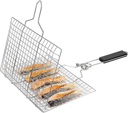 Shallow Grill Basket Fish Grill Basket, Fish Grilling Basket BBQ Fish Grill Baskets for Outdoor Grill,Grill Basket with Removable Handle. Perfect for Grilling Fish Fillets