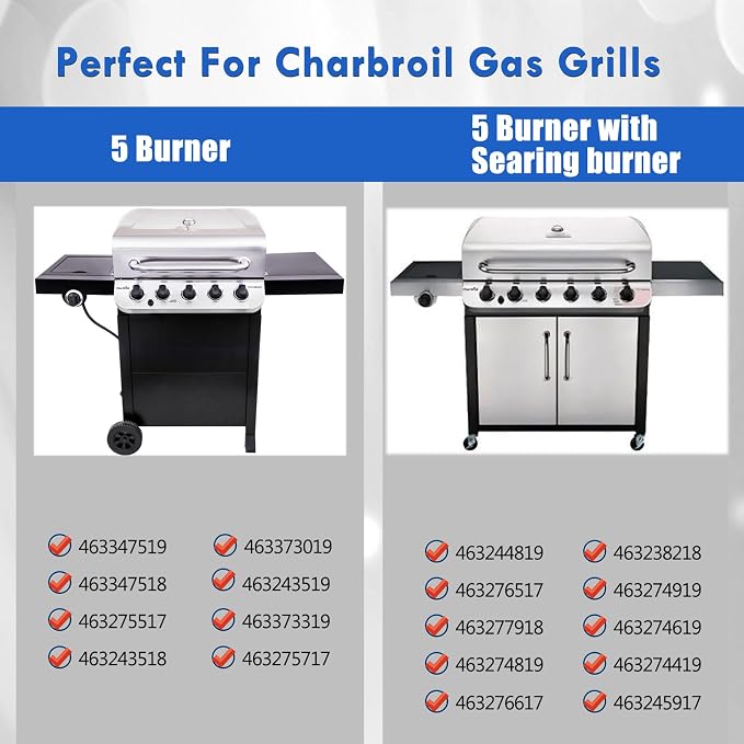 463347519 Grill Replacement Parts for Charbroil Performance 5 Burner Grill Parts 463347518 463275517 463243518 463243519 463373019 463275717 463373319 BBQ Heat Pates Flame Tents Repair Kit