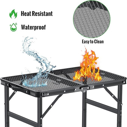 GARLLEN Folding Grill Table, 3 Adjustable Height Lightweight Camping Table with Heat-Resistant Tabletop, Portable Aluminum Picnic Tables for BBQ, Beach, Travel, 23.6" L x 15.7" W, Threaded Install