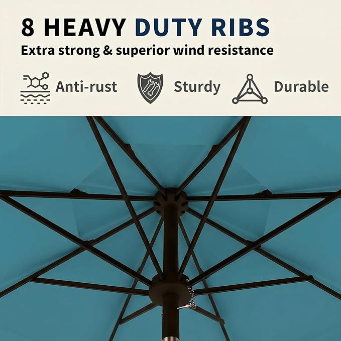 10FT Patio Umbrella 3 Tiers Outdoor Market Umbrella w/Push Button Tilt, Crank, UV and Waterproof Table Umbrella for Garden, Pool, Backyard, Deck, Lawn, Sky Blue