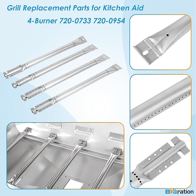 Replacement Parts for Kitchen Aid 720-0733D 720-0954 720-0954R 720-0733 720-0733A 720-0954A 720-0954AC, Cooking Grates, Burner and Heat Plates for KitchenAid Grill Replacement Parts