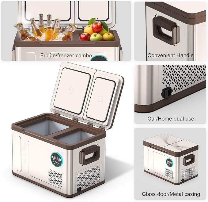 YELLOW JACKET Portable Car Refrigerator 33 Quart, Portable Freezer Dual Zone Electric Cooler for Outdoor Camping Travel,12/24V DC 110~240 Volt AC Refrigerator for Truck RV Home Office,-4℉-68℉