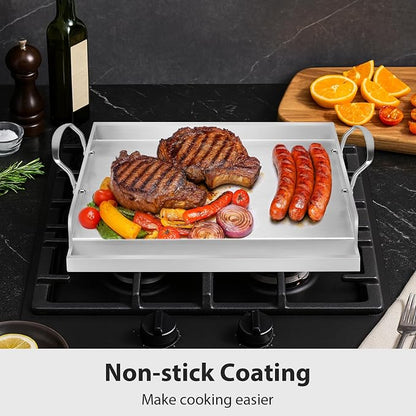 Utheer Stainless Steel Griddle for Gas Grill, Nano Ceramic Nonstick 17 x 13 | For Gas Grill, Charcoal, Oven, Stove Top, Non-Toxic, PFAS/PFOA/PTFE Free, Oven Up to 500°F, For BBQ, Camping & Kitchen