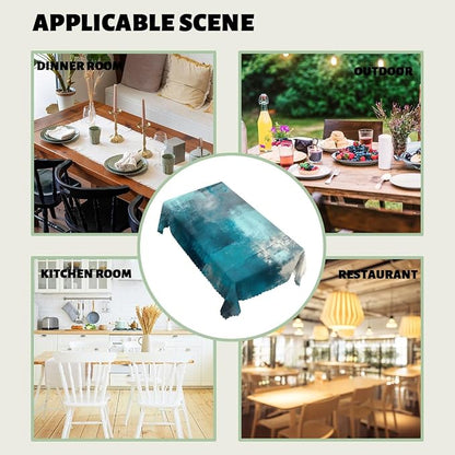 Teal Grey Decorative Rectangle Table Cloth Abstract Art Painting Turquoise Rectangle Tablecloth Picnic Table Cover BBQ Table Cloths Polyester for Kitchen Coffee 52" x 70" 4-6 Seats
