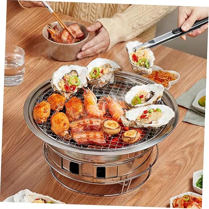 GANAZONO Portable Stainless Steel Korean Charcoal Grill Mini Bbq Stove with Grill Rack, Outdoor Compact Barbecue Stove for Camping and Housewarming
