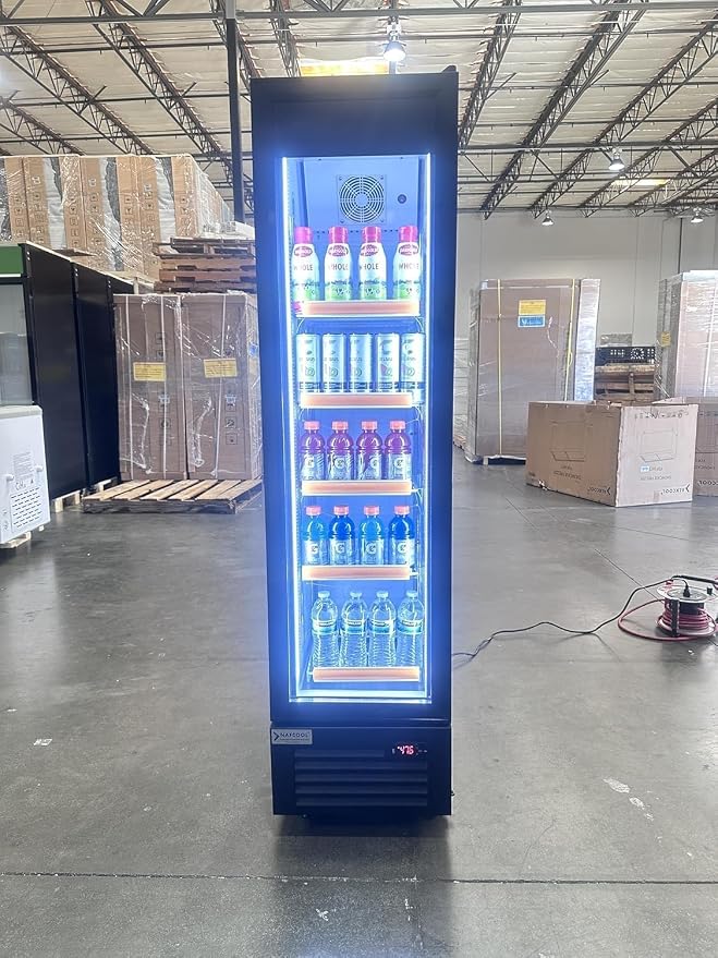 Commercial Beverage Refrigerator Display Fridge,6 Cu Ft Small Slim Single Glass Door Merchandiser Drink Cooler with LED Light Adjustable Shelves,ETL Approval