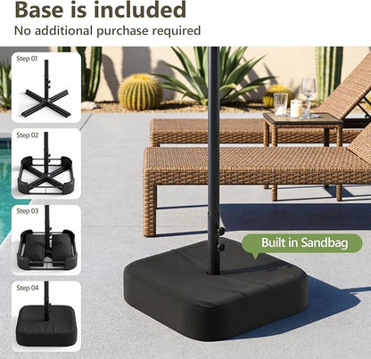 15FT Patio Umbrella, Double-Sided Outdoor Umbrella with base included, Large Standing Umbrella with Crank Handle & Ventilation, Rectangular patio umbrella for Pool, Backyard, Deck, Lawn & Beach