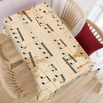 Tablecloth Music Notes 52 X 70 Inch, Retro Musical Piano Music Sheet Oblong Table Cloths Anti-Shrink Decorative Table Cover for Kitchen Dinning Tabletop Outdoor Picnic BBQ