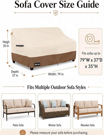 ANartcle 3-Seater Patio Sofa Cover,79W x 37D x 35H Inches Outdoor Couch Cover,100% Waterproof Heavy Duty Patio Sofa Covers,Patio Furniture Covers,Beige&brown