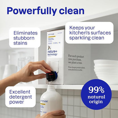 ATTITUDE Kitchen Cleaner Spray Refill, EWG Verified, Degreaser Spray to Cut Grease & Grime, Plant-Based & Vegan, Citrus Zest Scent, 67.6 Fl Oz