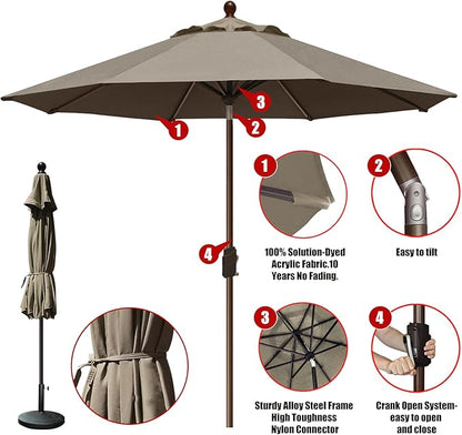 EliteShade USA 10-Year-Non-Fading 10Ft Market Patio Umbrella, UPF 50+ UV Protection Performance Sun Umbrella, Heavy Duty Commercial Grade Outdoor Table Umbrella with Crank & Tilt, Windproof Vented Top for Garden, Pool, Deck and Outdoor Playsets, Taupe