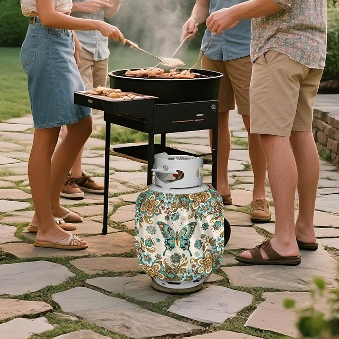 Boho Mandala 20lb Propane Tank Covers Butterfly Gas Cover Fits Standard 20 lb Tank Cylinder Heavy Duty Outdoor Grill Accessories Gift for Holiday
