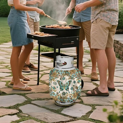 Boho Mandala 20lb Propane Tank Covers Butterfly Gas Cover Fits Standard 20 lb Tank Cylinder Heavy Duty Outdoor Grill Accessories Gift for Holiday