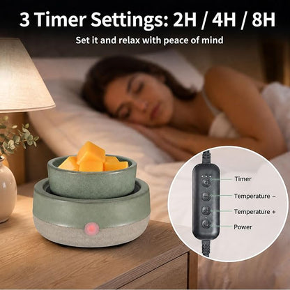 Candle Wax Melt Warmer with Timer Ceramic Electric Wax Melt 4-in-1 Oil Burner Adjusting Temperature Fits Yankee Large Jar Scented Candle for Home Decor Birthday Gifts for Women Mom Grandma Girls Green