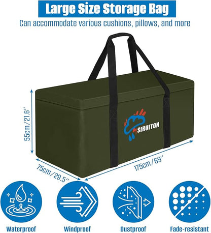 SIRUITON Cushion Storage Bag 600D Oxford,Waterproof,69"L x 29.5"W x 21.6"H | Heavy duty, rip proof, with handle & zipper, for patio & garden cushions, UV-resistant, all-weather protection