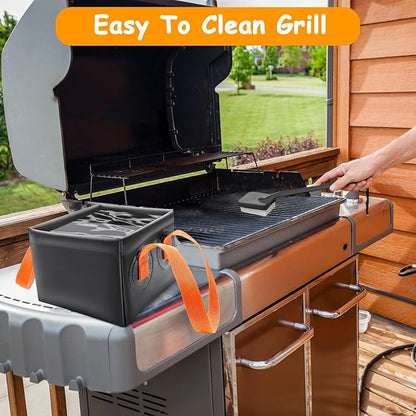 Grill Brush Water Bucket, Collapsible Dunk Tank Grill Brush Bristle Free for Barbecue Cleaner Tank for Steam Grill Brush Cleaning (Orange)