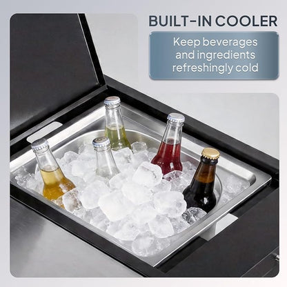 ROVSUN Outdoor Grill Cart with Sink, 304 Stainless Steel Sink with Chilly Bin Cooler, Rolling Kitchen Prep Island with Cabinet, Bottle Opener, Rubbish Rack, Patio, Gardens, Backyards