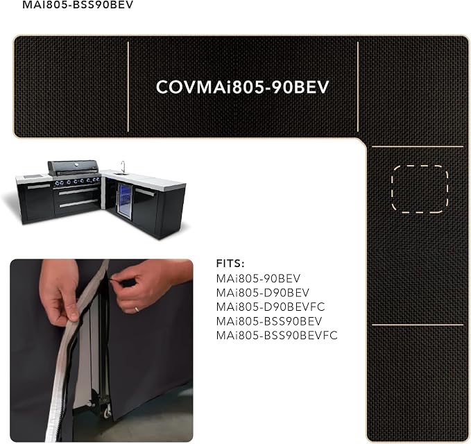 Mont Alpi Cover for 94" W x 88" D Original Deluxe Black 805 Series L-Shaped Outdoor Kitchen with Beverage Center - MAi805-90BEV / MAi805-D90BEV / MAi805-BSS90BEV / MAi805-D90BEVFC / MAi805-BSS90BEVFC