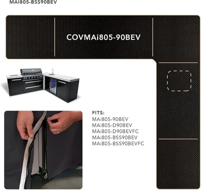 Mont Alpi Cover for 94" W x 88" D Original Deluxe Black 805 Series L-Shaped Outdoor Kitchen with Beverage Center - MAi805-90BEV / MAi805-D90BEV / MAi805-BSS90BEV / MAi805-D90BEVFC / MAi805-BSS90BEVFC