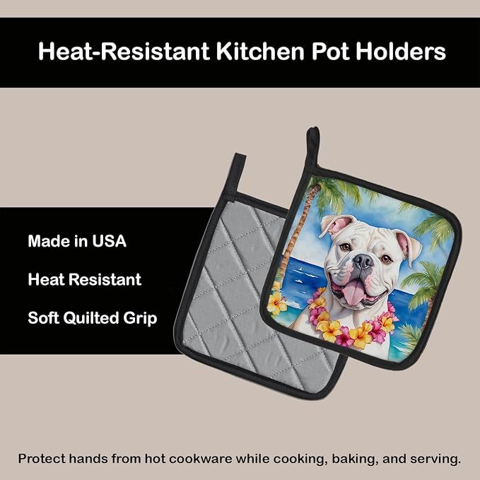 Caroline's Treasures American Bulldog Luau Pair of Pot Holders Kitchen Heat Resistant Pot Holders Sets Oven Hot Pads for Cooking Baking BBQ, 7 1/2 x 7 1/2