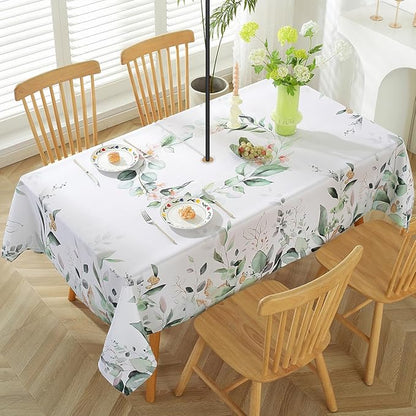 Outdoor Tablecloth with Umbrella Hole and Zipper Rectangle 60 x 120 Inch Eucalyptus Leaves Floral Watercolor Zippered Table Cloth, Soft Table Cover for Spring/Summer/Patio/Picnic/Camping, Green