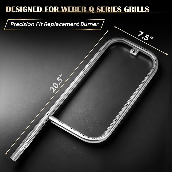 QuliMetal 41862 Grill Burner for Weber Q2200, Q2000, Q220, Q200 Grills, 396000, 396001, 396002, 566002, 53060001, 54060001, 304 Stainless Steel Q2000 Burner Tube Part for 69956, 20.5"