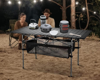 WUROMISE Lightweight Aluminum Folding Camping Table (47” x 21.65” x 26.7”), Portable Roll-Up Design for Outdoor, Camping, Beach, BBQ, Patio, and Picnic, Durable & Waterproof with Carrying Bag
