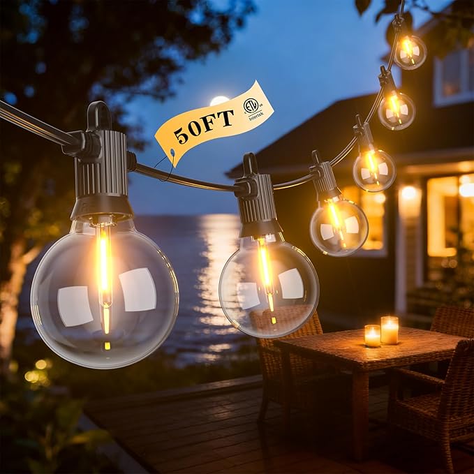 LED Outdoor String Lights, 50FT Patio Lights Outdoor Waterproof with 25+2 Shatterproof G40 Edison Globe Bulbs, 2700K Warm White Hanging Light, Dimmable Light for Outside Backyard Garden Bistro Porch