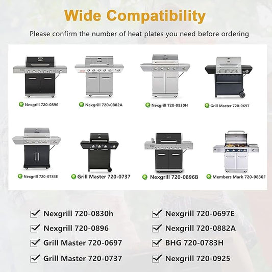 Criditpid Grill Replacement Parts for Nexgrill 6 Burner 720-0896B 720-0830H 720-0882A 720-0783E 720-0896, Grill Master 720-0697 720-0737, Grill Heat Tent Plate Buner Cover for Members Mark 720-0830F.