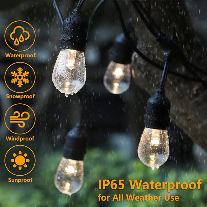 Mlambert 96Ft(2x48ft) 3-Color in 1 48Ft LED Dimmable Outdoor String Lights with Remote, Plug-in 2700K/4000K/5000K Waterproof Lights for Patio Cafe