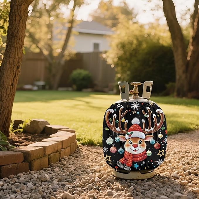 Reindeer Print Propane Tank Cover 20lb Heavy Duty Gas Cover Fits Standard 20 lb Tank Cylinder Easily Slips onto Your Propane Tank Outdoor Grill Accessories