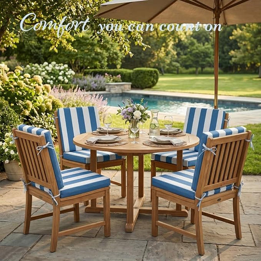 California Umbrella Outdoor Dining Chair, Set of 4 Patio Seat Cushions, 20 x 40 Inch, Premium Outdoor Memory Foam, Fade Resistant, Sunbrella Fabric, Fabric Ties, Cabana Regatta