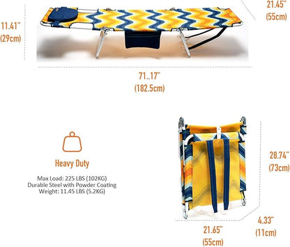 SUNNYFEEL Lay Flat Tanning Chair with Face Down Hole & Arm Slots, Backpack Beach Lounge Chair, 5-Position Folding Sunbathing Chair, 300 LBS Heavy Duty, 72" L x 22" W for Beach, Pool, Camping