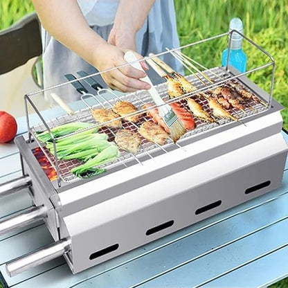 Small Barbecue Grill, Smokeless Warm String Grill, Home Thickened Stainless Steel Charcoal Grill, Portable for Outdoor Picnics, Family Gatherings, Camping, Desktop, Travel, Backpacking