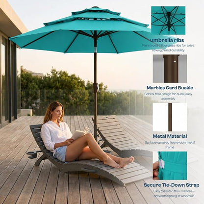 10ft Patio Umbrella, 3 Tier Outdoor Market Table Umbrellas with 8 Fiberglass Ribs and Push Button Tilt, Windproof, Vented Canopy, UV Protection for Deck, Pool, Backyard