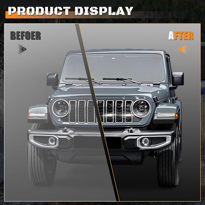 Grill Lights for Jeep Wrangler JL - FICOLPO 4PCS LED Front Grill Lights for Jeep Wrangler JL JLU 2024 2025 2026 Rubicon Sahara Front Bumper Grille Lights with Fuse Adapter & Harness (White Light)