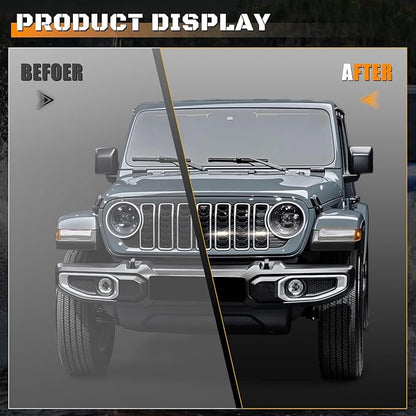 Grill Lights for Jeep Wrangler JL - FICOLPO 4PCS LED Front Grill Lights for Jeep Wrangler JL JLU 2024 2025 2026 Rubicon Sahara Front Bumper Grille Lights with Fuse Adapter & Harness (White Light)