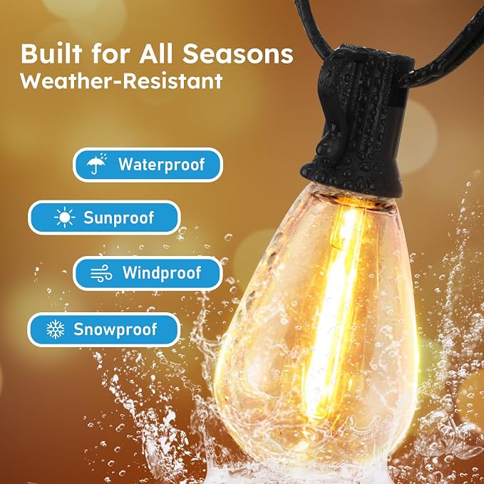GvvooHome S11 LED Outdoor String Lights 300FT, Shatterproof & Waterproof Patio Lights with 92 Plastic Bulbs for Porch, Deck, Garden, Backyard, Balcony, 2700K Dimmable