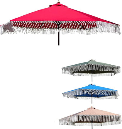 FORMOSA 9ft 6 Rib Market Luxury Patio Umbrella Replacement Canopy - 300D UV Protective and Water Resistant Patio Fade Resist Top Fabric Cloth - Umbrella Replacement Cover CANOPY ONLY (Red Tassels)