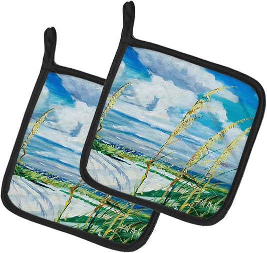 Caroline's Treasures JMK1271PTHD Sea Oats Pair of Pot Holders Kitchen Heat Resistant Pot Holders Sets Oven Hot Pads for Cooking Baking BBQ, 7 1/2 x 7 1/2