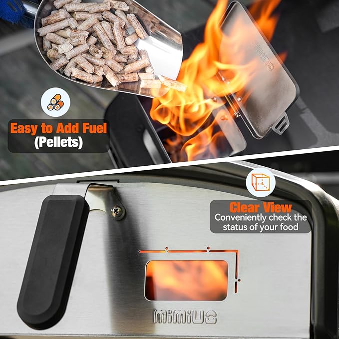 Mimiuo Outdoor Pizza Oven 12" Wood Pellet Pizza Oven with Rotating Round Pizza Stone, Portable Pizza Stove for Outside Backyard Camping Picnics