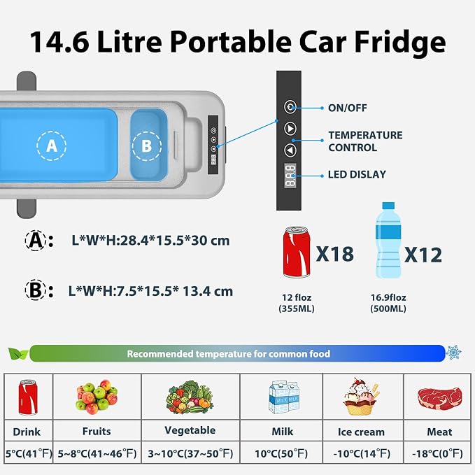 Alpicool KCF15 Portable Freezer,12 Volt Car Refrigerator, 15.4 Quart (14.6 Liter) Fast Cooling 12V Car Fridge -4℉~68℉, Car Cooler, 12/24V DC