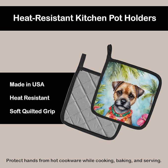 Caroline's Treasures Border Terrier Luau Pair of Pot Holders Kitchen Heat Resistant Pot Holders Sets Oven Hot Pads for Cooking Baking BBQ, 7 1/2 x 7 1/2