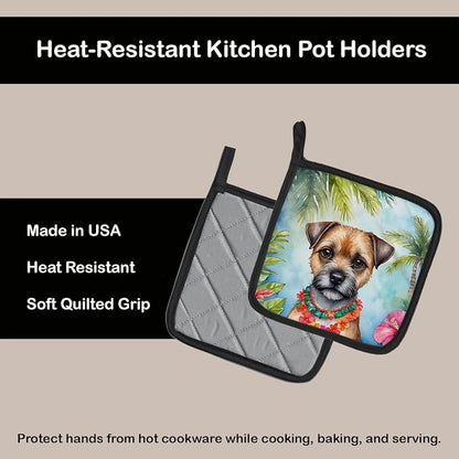 Caroline's Treasures Border Terrier Luau Pair of Pot Holders Kitchen Heat Resistant Pot Holders Sets Oven Hot Pads for Cooking Baking BBQ, 7 1/2 x 7 1/2